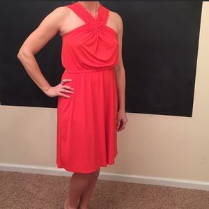 The Limited orange red halter neck dress